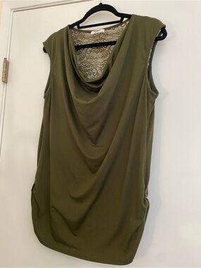 Olive Green Sleeveless Drape Neck Top with Lace Back